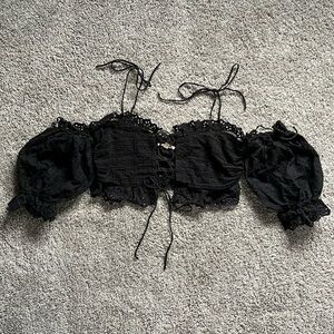 For Love And Lemons Black Lace Crop Top